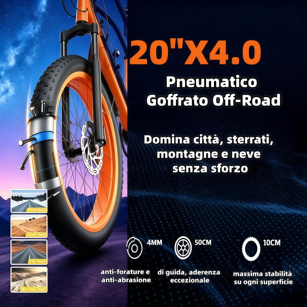 Bicicletta elettrica per adulti SU8 Premium, batteria rimovibile da 52 V e 20 Ah, autonomia di 80-120 km, 20 pollici, 7 Marce, freni idraulici, doppia sospensione, adatta a Tutti i terreni