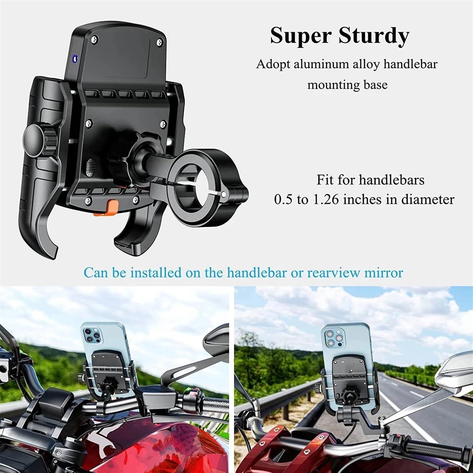 Soporte Telefono Moto Soporte Teléfono Motocicleta Base Carga Inalámbrica 3,0 Cargador Rápido GPS Moto Manillar Móvil 4-7 Pulgadas(M9S-2 Mirror)