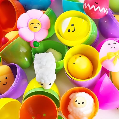 Miniatura 2 de Huevos de pascua rellenos de muñequitos estrujables, 24 unidades, huevos de Pascua de 2.25 pulgadas para cesta de Pascua, en el interior hay