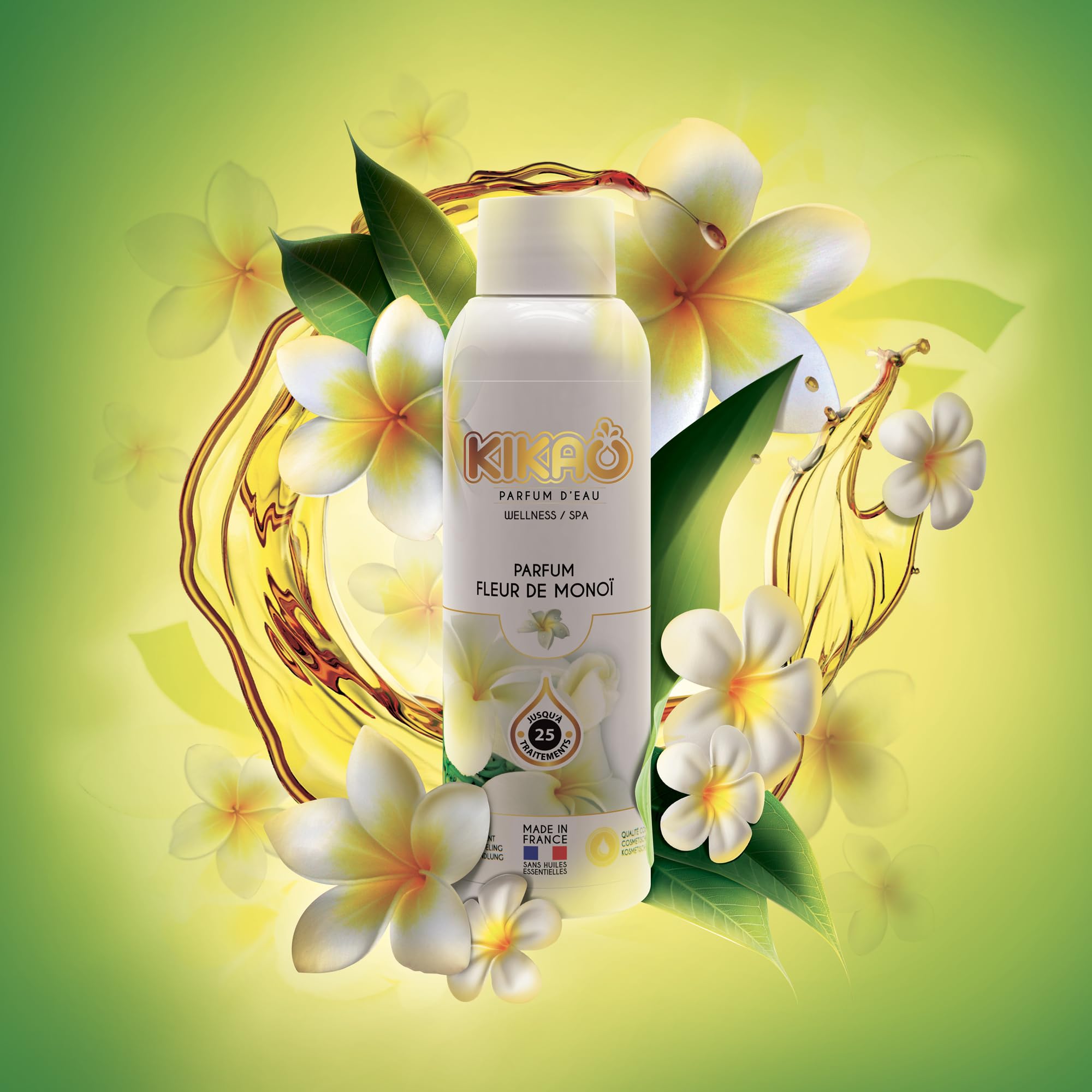 KIKAO Parfum Spa et Piscine - Fleur de Monoï - Tiaré - Senteur Solaire et Exotique - Ambiance Vacances et Détente - Fabriqué en France - 250g