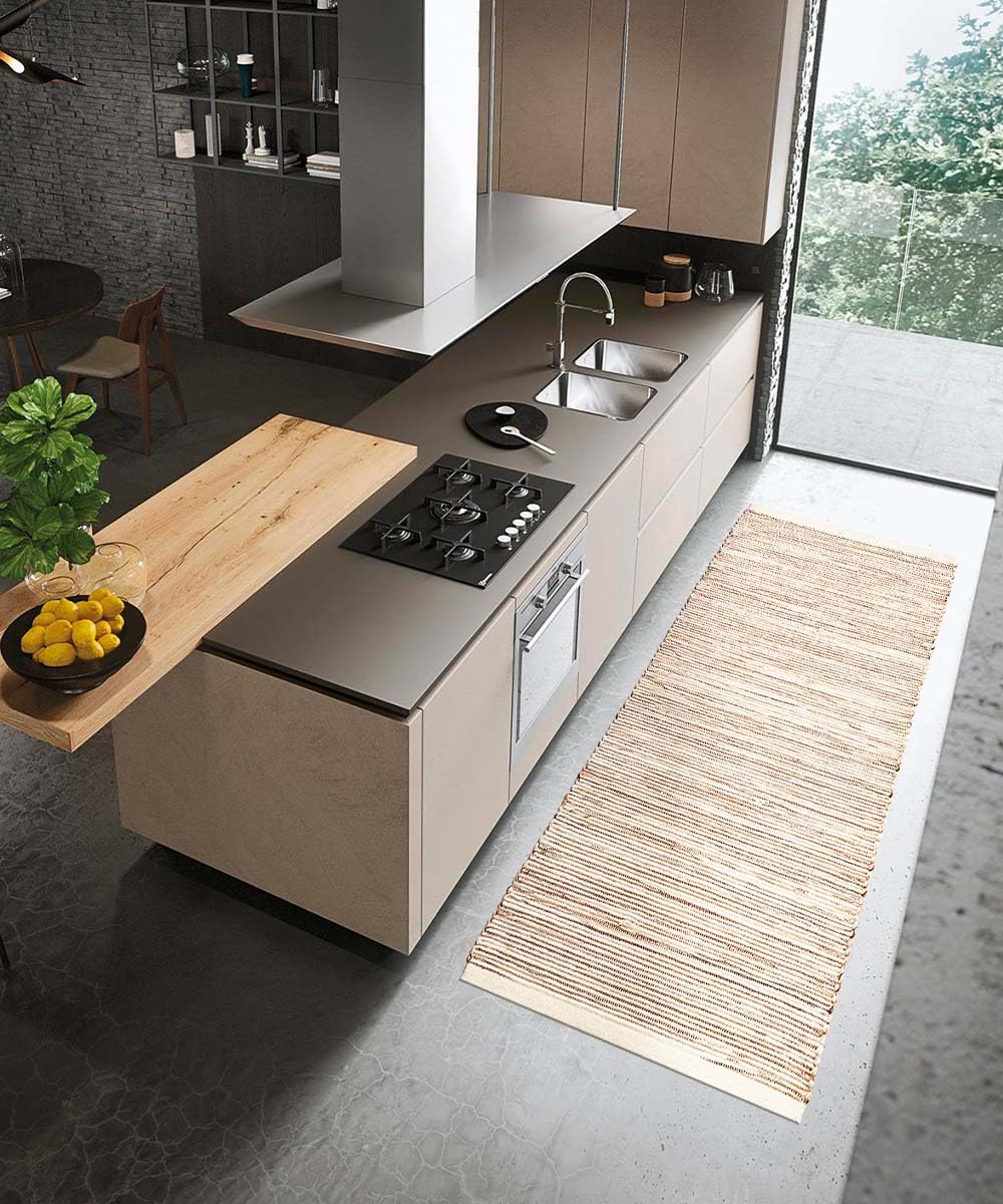 Tappeto NATURAL AVORIO tinta unita stile kilim effetto fibre naturali 100% cotone annodati a mano, passatoia stuoia cucina multiuso lavabile cm.55x180