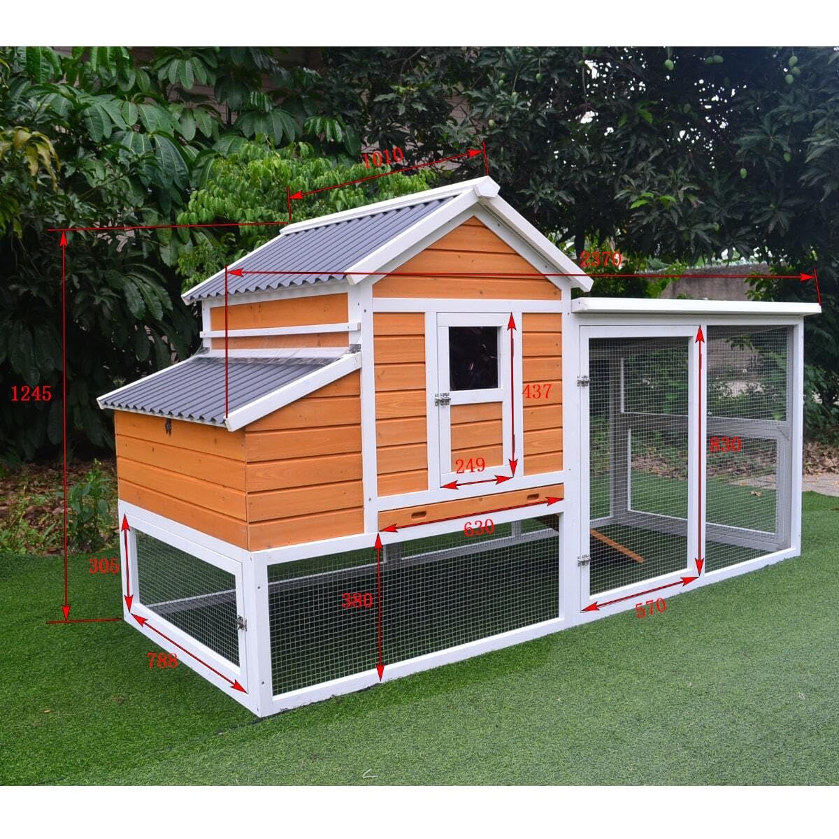 Animal Valley Gallinero de techo reforzado 2,36 x 1,1 x 1,24 m para 6-8 gallinas