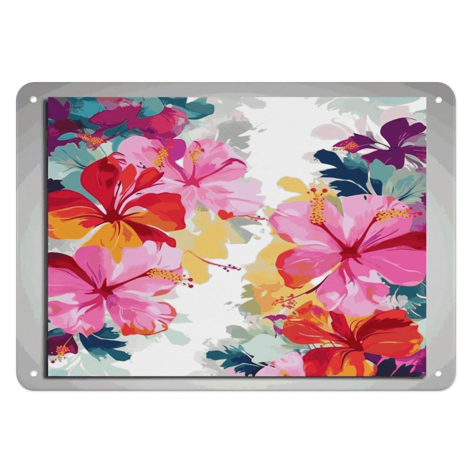 Btcowzrv Style Hawaiian Flower Print Metal Sign, 5.5" X 7.9" Tin Wall Decor, Wall Art Plaques For Home Wedding Decor Room Living Room Decoration