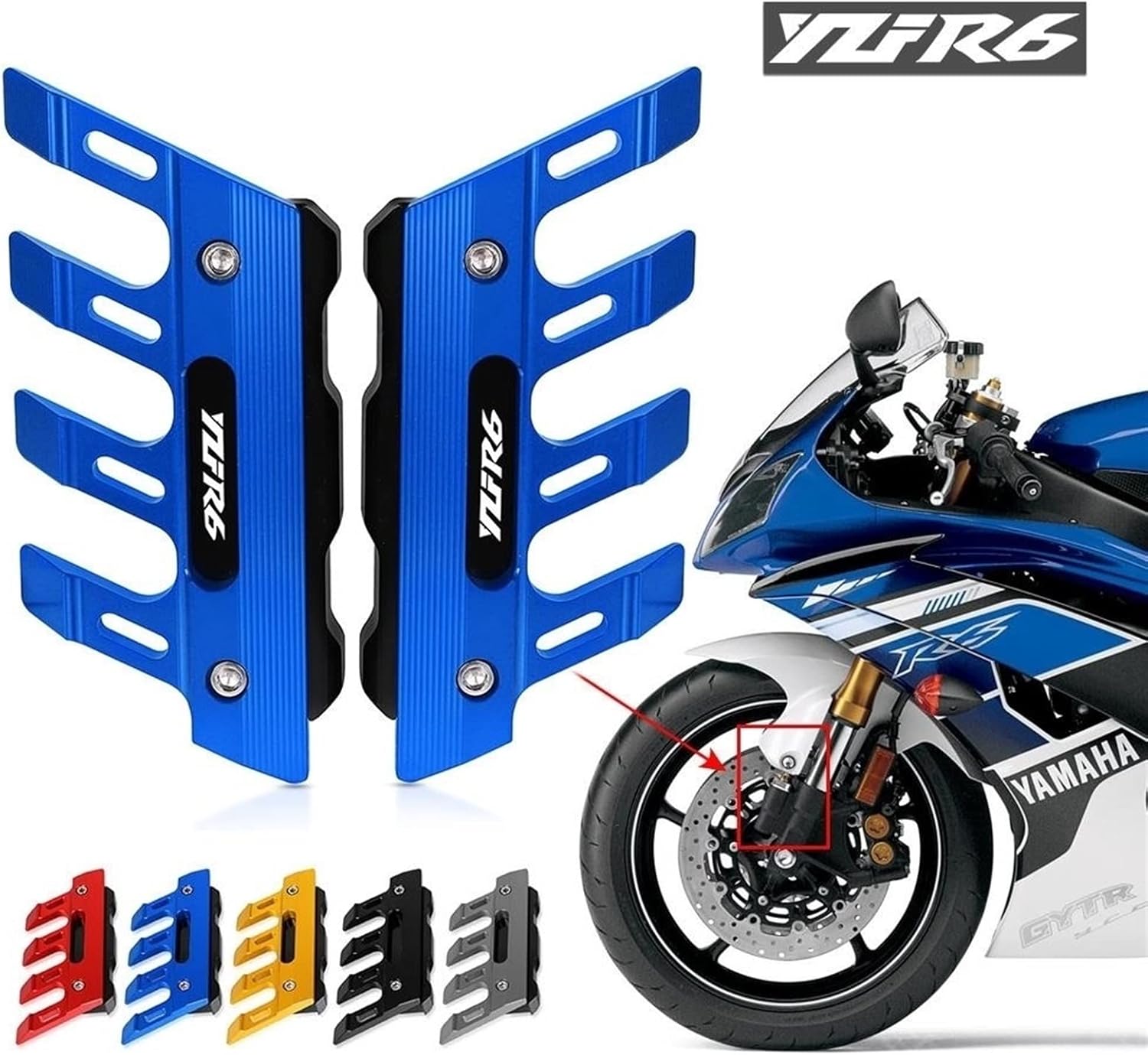 For Y┐amaha YZFR6 YZF R6 YZF-R6 1998-2021 Motorcycle Mudguard Front Fork Protector Guard Block Front Fender Anti-fall Slider Motorcycle Slider(Blue,No logo)