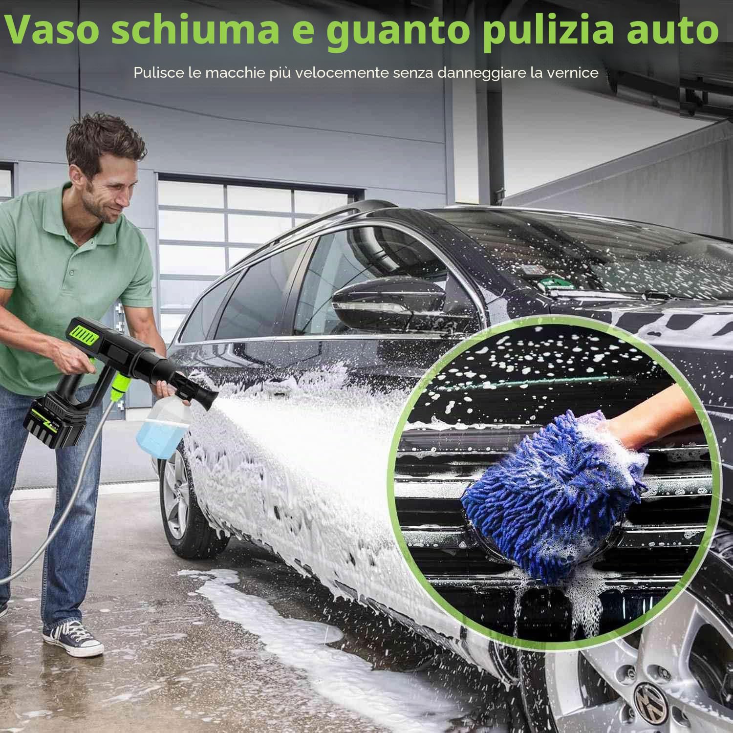 High Pressure Cleaner 980 PSI (120 Bar), Pulitore alta pressione, ugello multifunzione 6 in 1, idropulitrice senza fili, freccia lavaggio auto,idropulitrice a batteria alta pressione