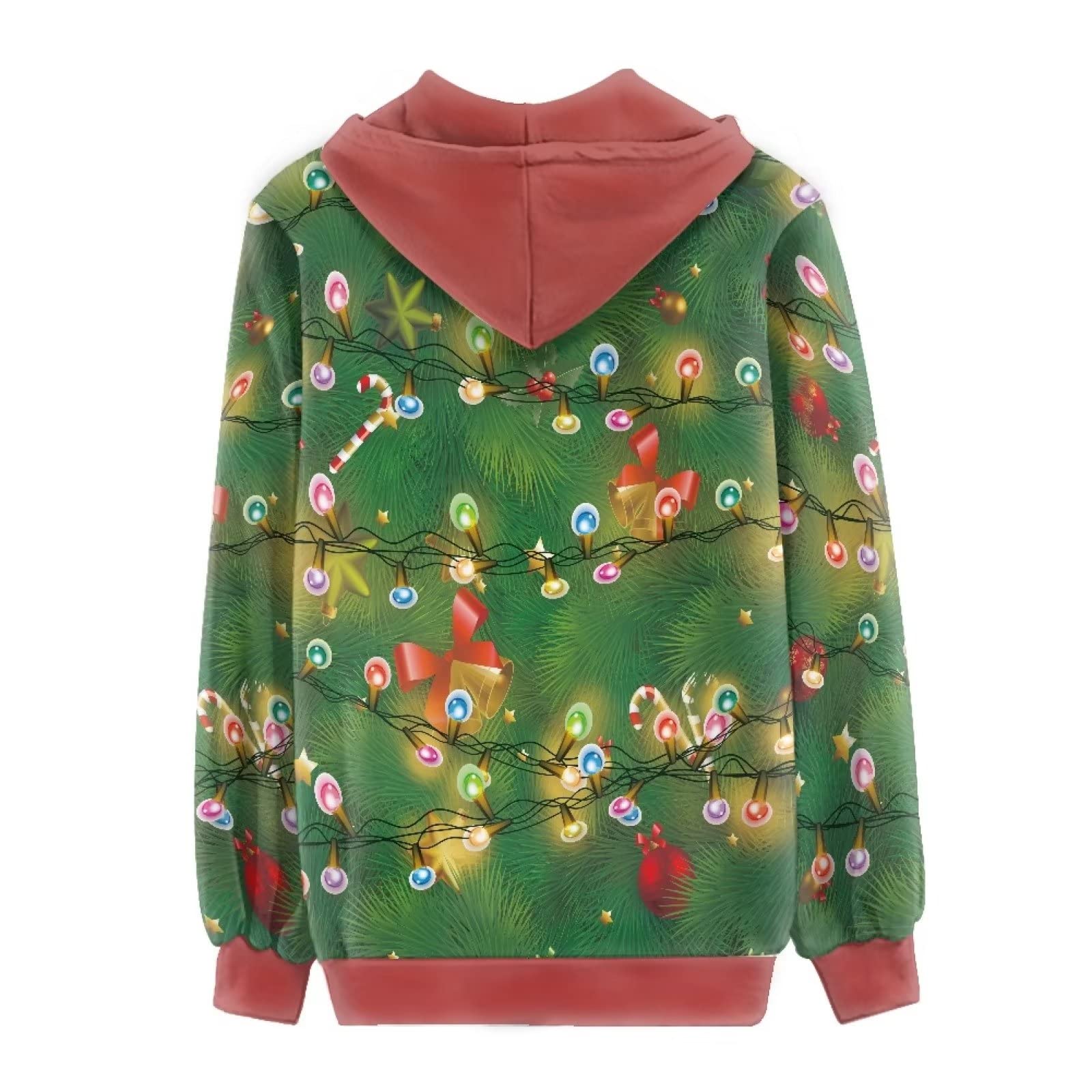 HUIACONG Bluza z kapturem zapinana na zamek błyskawiczny damska bluza z kapturem rozmiar XS-5XL nastolatki sweter, Śnieżna choinka prezenty sweter, 3XL