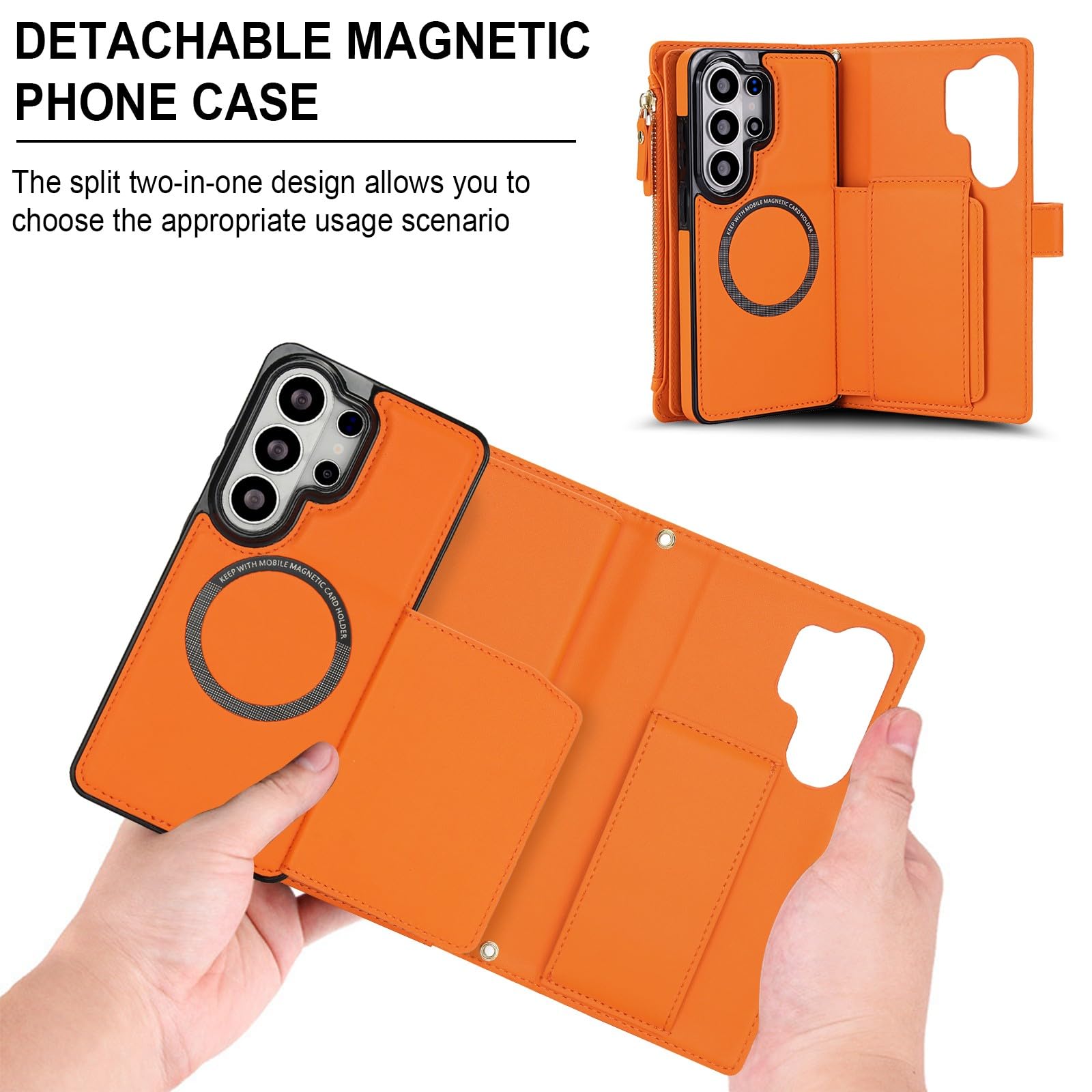 Generic Funda compatible con Samsung Galaxy S25 Edge (color: marrón) funda de piel extraíble con tapa trasera con correa para el hombro