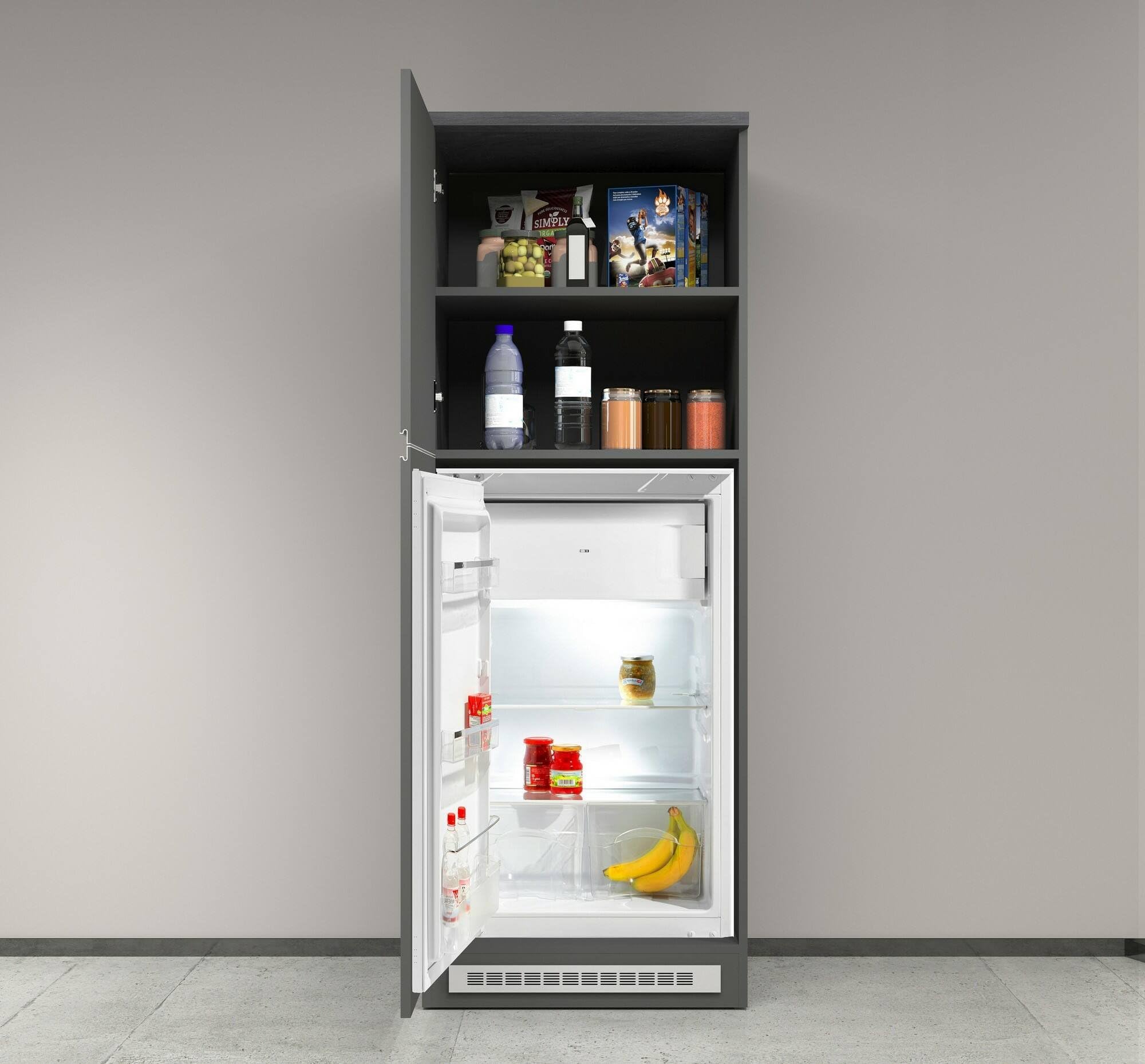 Dmora Dispensa da Cucina Plinio 60x60x165h cm Nero Antracite 2 Ripiani Apertura Battente, 2 Ante Made in Italy