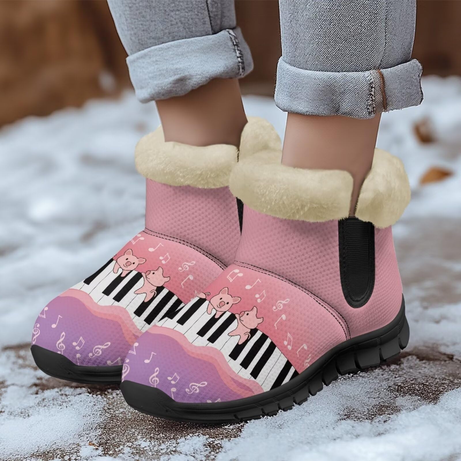 Jeiento Scarponi invernali da donna con note musicali, scarpe da donna, stivali da passeggio casual, Tastiera per pianoforte Pig, 40.5 EU