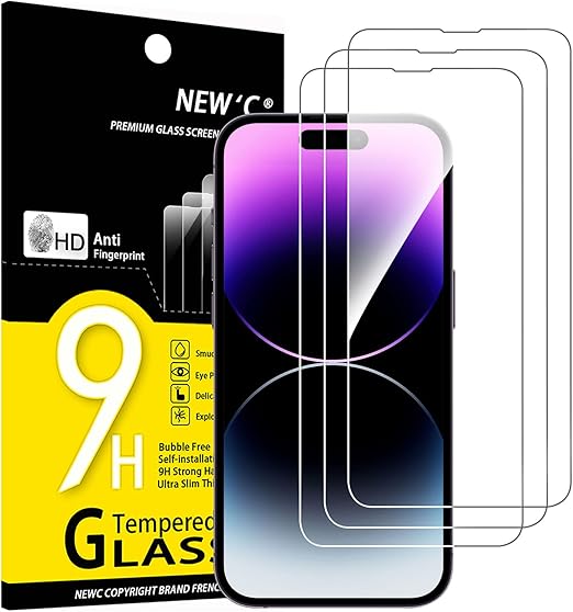 NEW'C 3 Pack Designed for iPhone 14 Pro Max Screen Protector(6.7"),Enhanced Tempered Glass Protection, Case Friendly Anti Scratch Bubble Free Ultra Resistant