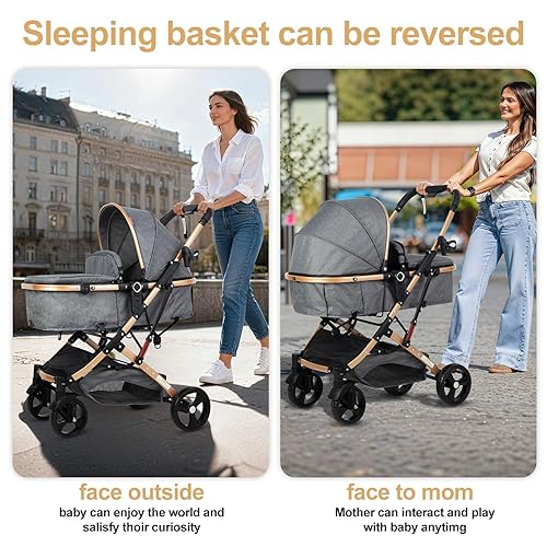 Miniatura 2 de Cochecito de bebé convertible 2 en 1 para recién nacido plegable cochecito de bebé plegable de paisaje alto, cochecito de bebé negro