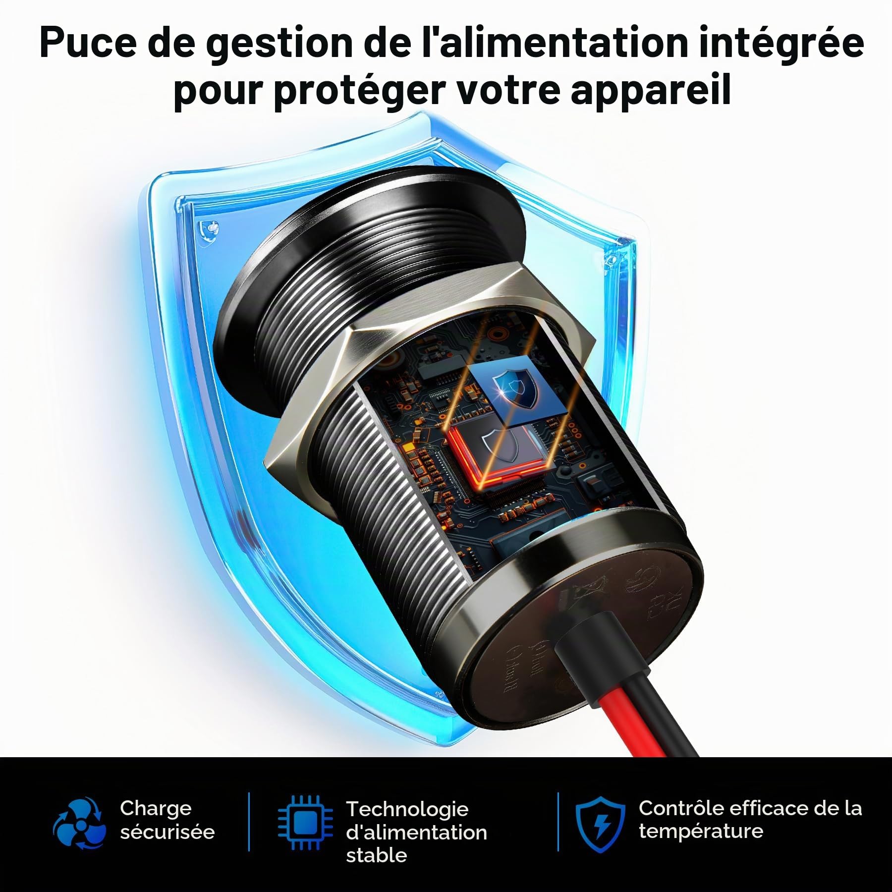 acegoo Prise USB 12V 100W PD3.0 et 20W PD, Camping-Car Voiture Aluminium Ordinateurs Portables USB-C Chargeur, Etanche Charge Rapide pour Bateau Marine Camion Caravane, 1 pièce