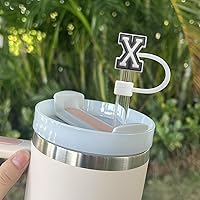 Vista 21 de Velaco 4 PCS Initial Letter Charm Accessories and Straw Cover Pack- Chains with Initial Letter for Stanley 20 30 40 oz Tumbler with Handle