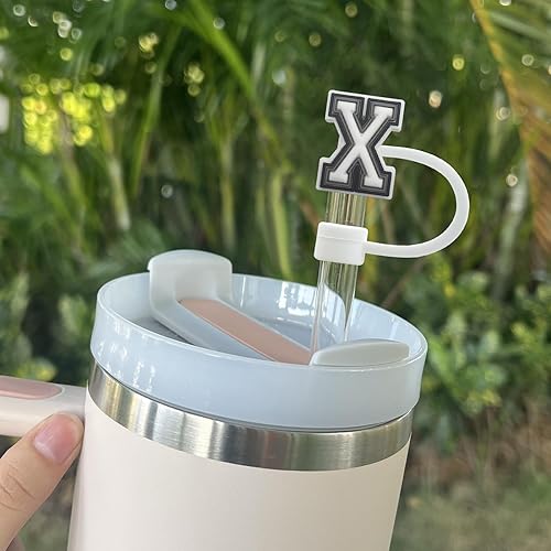 Vista 21 de Velaco 4 PCS Initial Letter Charm Accessories and Straw Cover Pack- Chains with Initial Letter for Stanley 20 30 40 oz Tumbler with Handle