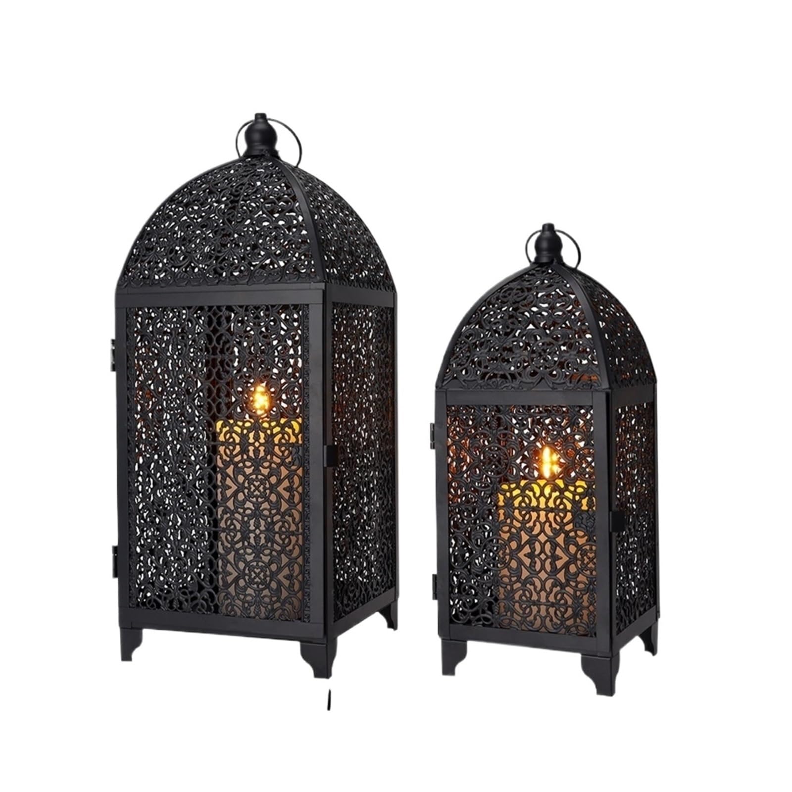 Metal Candle Holder 2Pcs Metal Candle Holder Black Lantern Decorative Hanging with Hollow Pattern for Party Garden