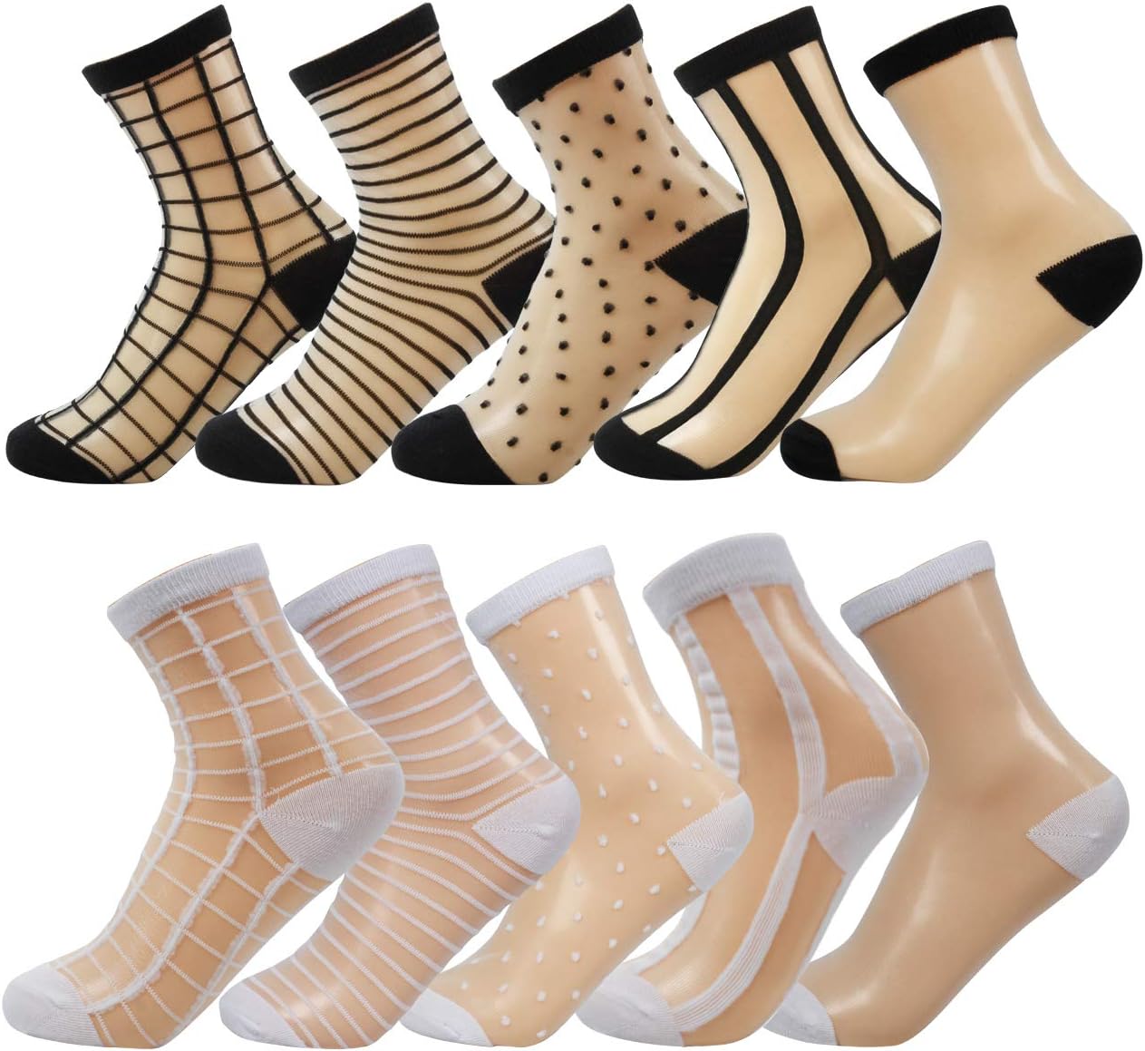 NORMOV Women's Sheer Transparent Casual Socks-10Packs Ultrathin Mesh Socks for Dacing,Wedding,Dress,Party