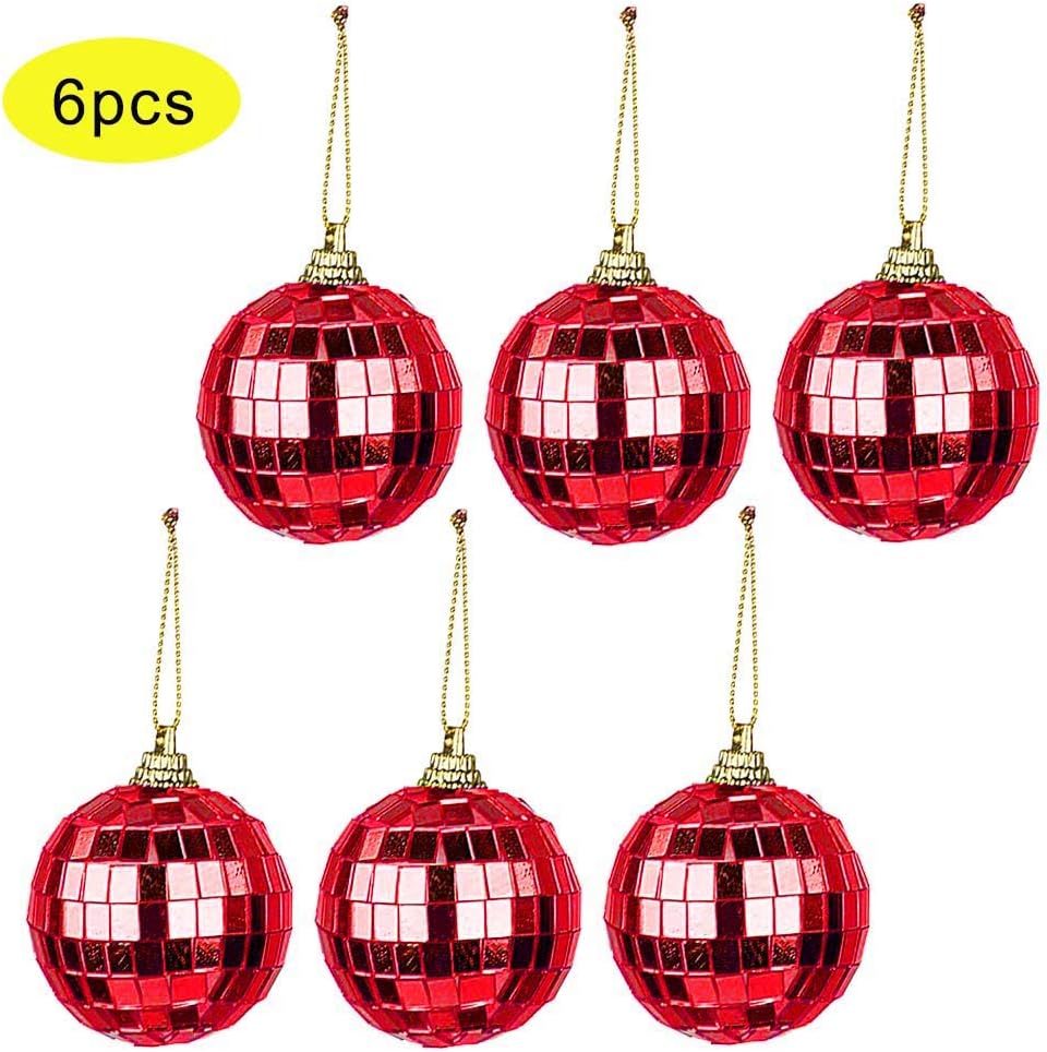 VKTY Mirror Ball Ornaments, 2 Inch Disco Ball Decorations Christmas Xmas Tree Balls Decoration 12 Pcs Hanging Balls Party Decorations Holiday Wedding Dance and Music Festivals Decoration Red