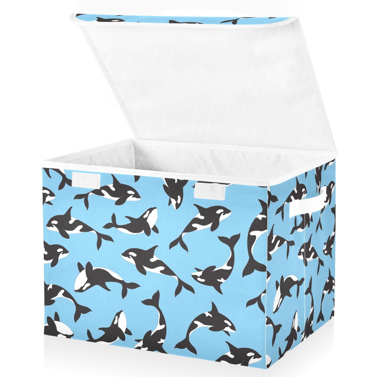 Mnsruu Storage Boxes with Lids, Killer Whales Blue Large Storage Basket Organizer Shelves Cube Bin Toy Clothes Underbed