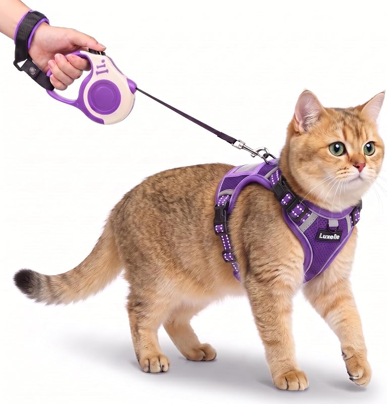 Peitoral para Gatos Luxelle com Guia, Ajustável e com Faixas Refletivas 360°