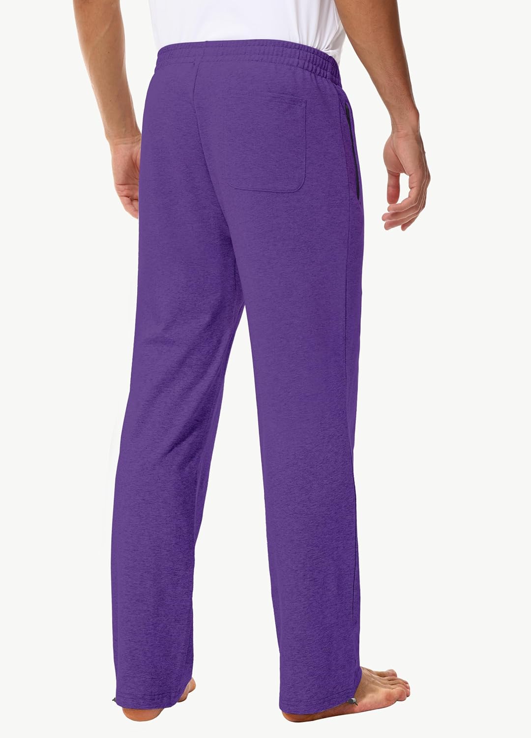 Men's 30" 34" 36" Cotton Yoga Sweatpants - Athletic Casual Lounge Open Bottom Straight Leg Loose Pants Zipper Pockets - Image 2