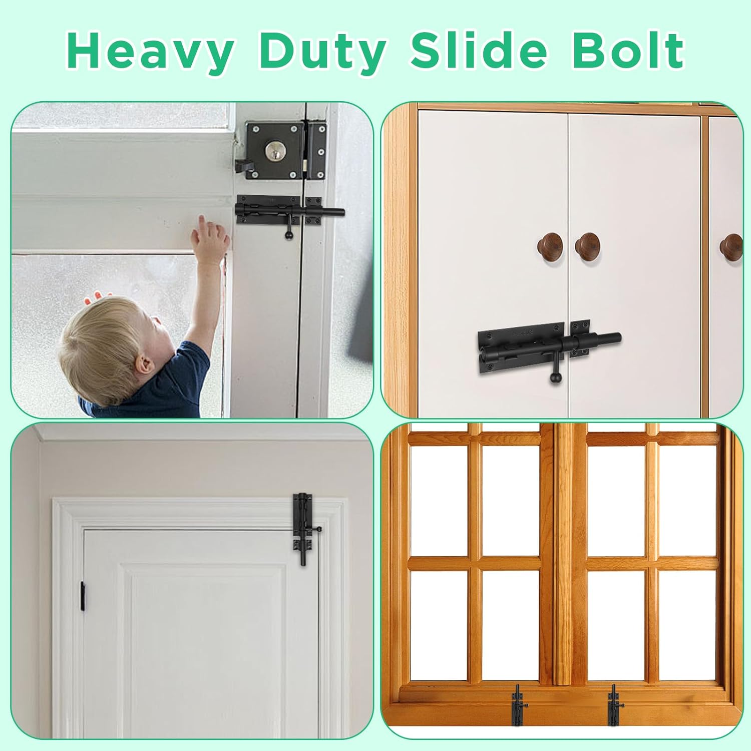 2 Pack 6.3 Inch Heavy Duty 304 Stainless Steel Sliding Bolt Gate Latch – Black, Rust-Proof with Padlock Hole