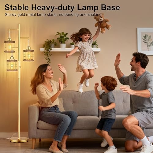 Miniatura 6 de QiMH Lámparas de pie industriales para sala de estar, lámpara de pie de árbol con regulable continuo, lámparas de 68 pulgadas de alto para Oro