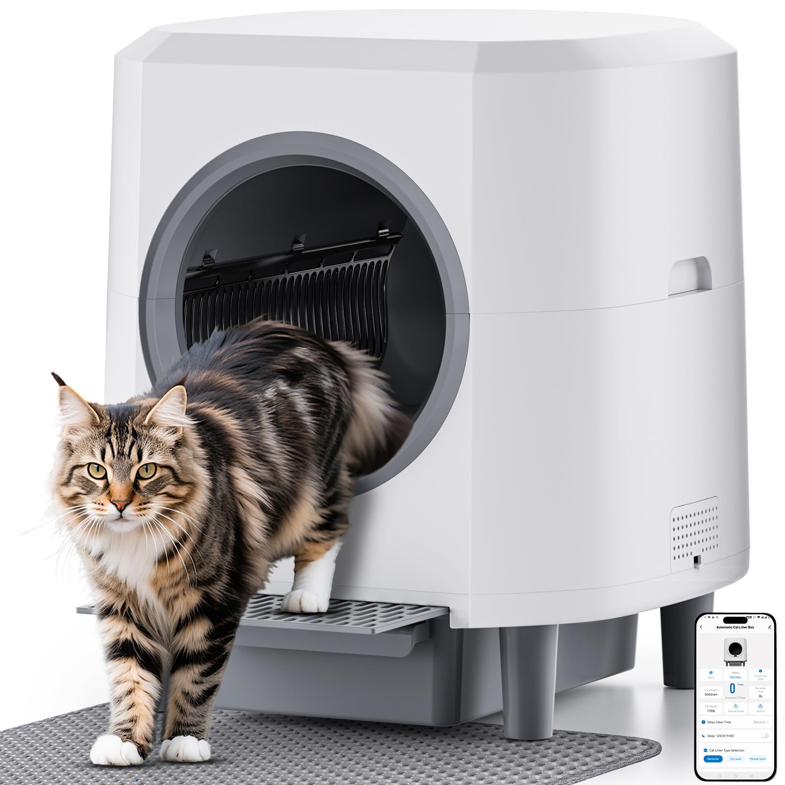 Automatic Litter Box, Self Cleaning Litter Box, Odor Control, 90L Large Capacity with APP Control and Safety Sensor, Ellenpent, for Multiple Cats, Large Cat, with 3 Rolls Garbage Bags