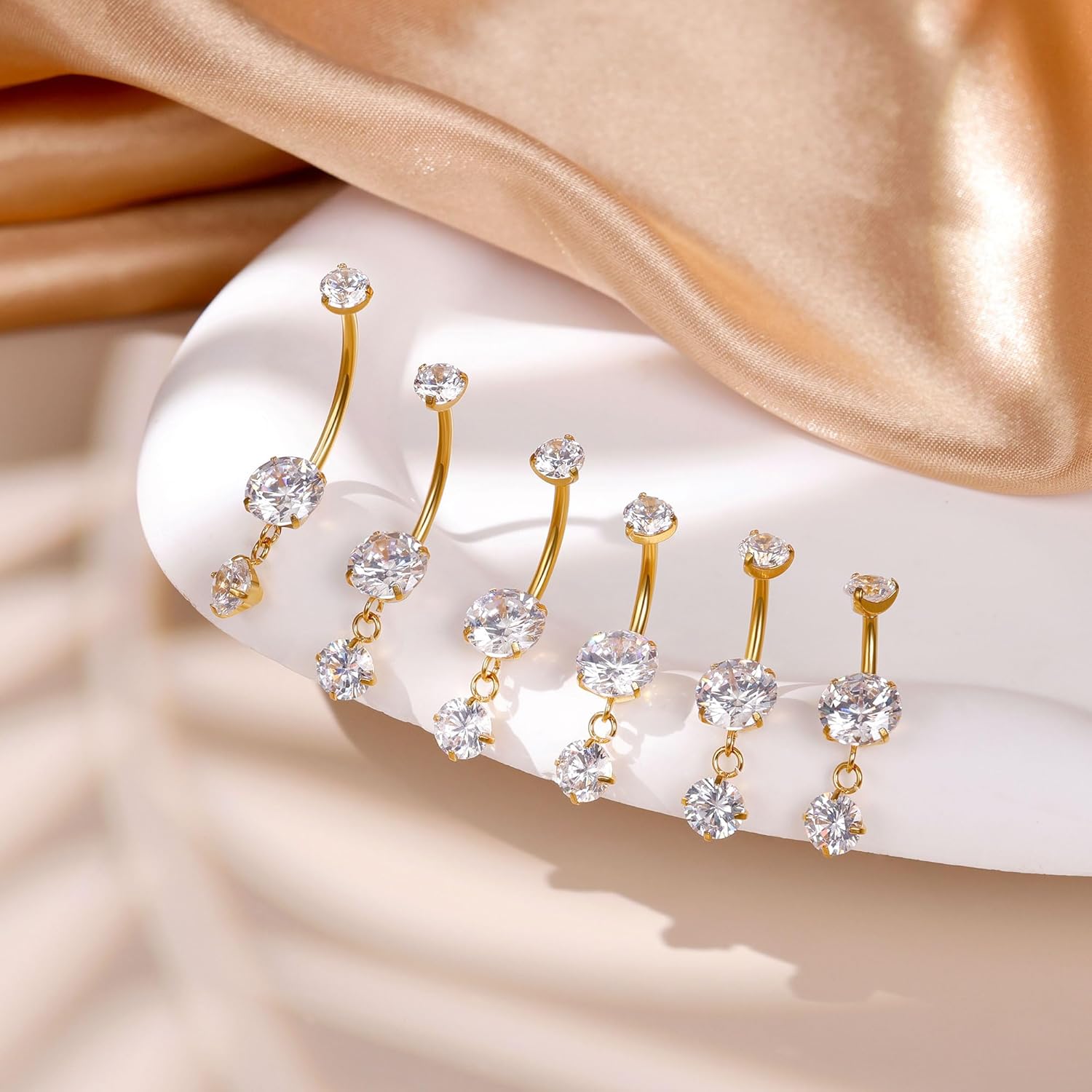 14G G23 Pure Titanium Dangle Belly Button Rings for Women Dangling CZ Belly Rings Curved Barbell Internally Threaded Navel Rings Hypoallergenic Dangle Belly Button Piercing Jewelry 6-16MM - Image 2