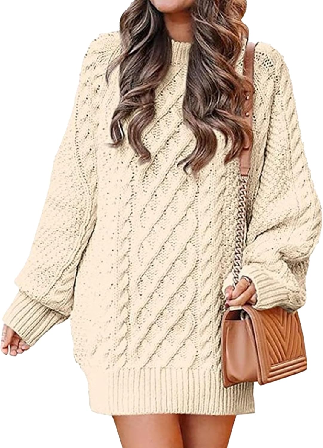 Women's Furry Pullover Sweater Dress Round-Neck Tuinc Tops Basic Dress Loose Oversized Long Knitted Short Dresses
