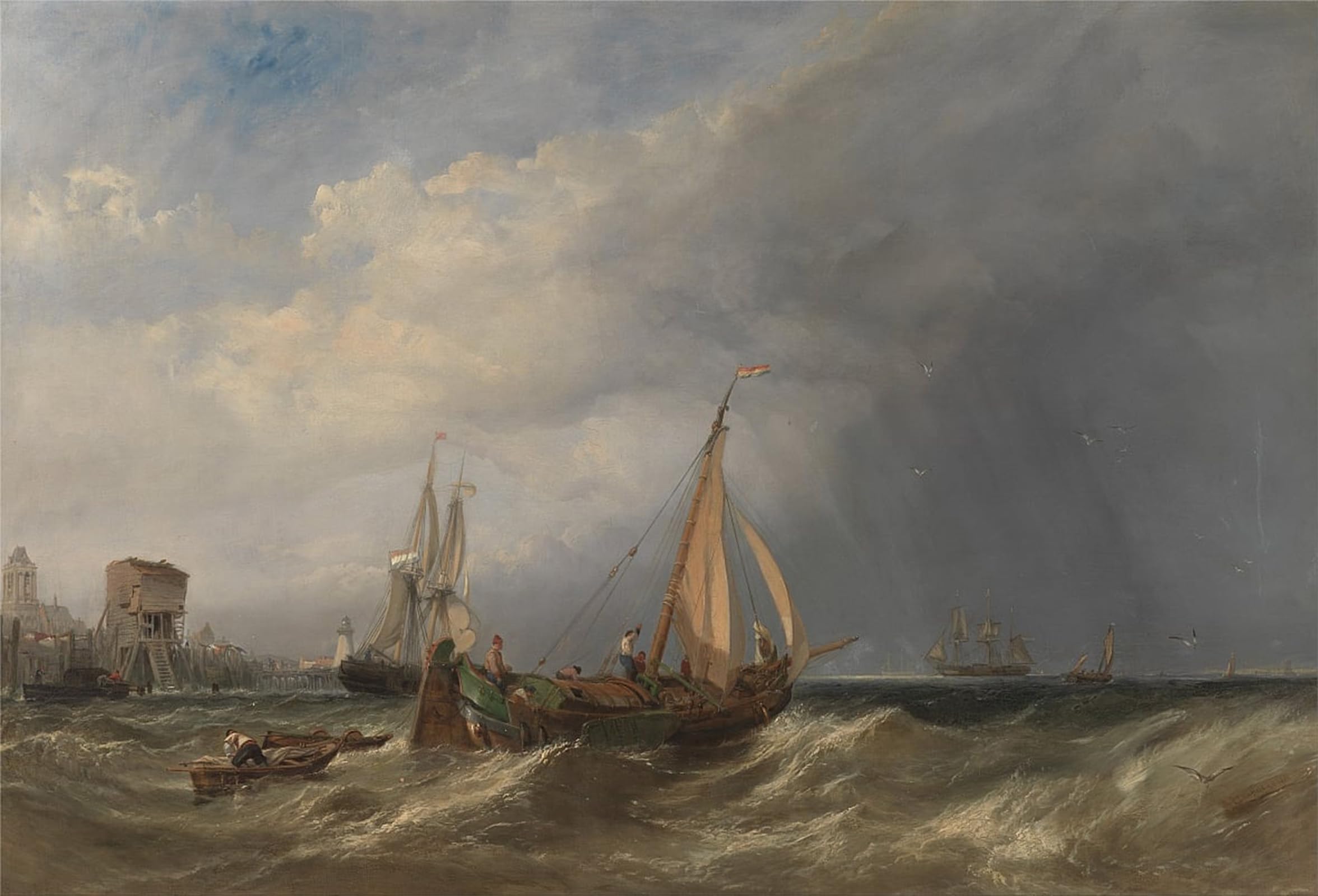 ARTXLXXBN Famous Prints Artwork Pictures Poster Painting Art a Dutch Barge and Merchantmen Running Out of Rotterdam by William Clarkson Stanfield Artwork Landscape Pictures for Home Decor 60x90cm