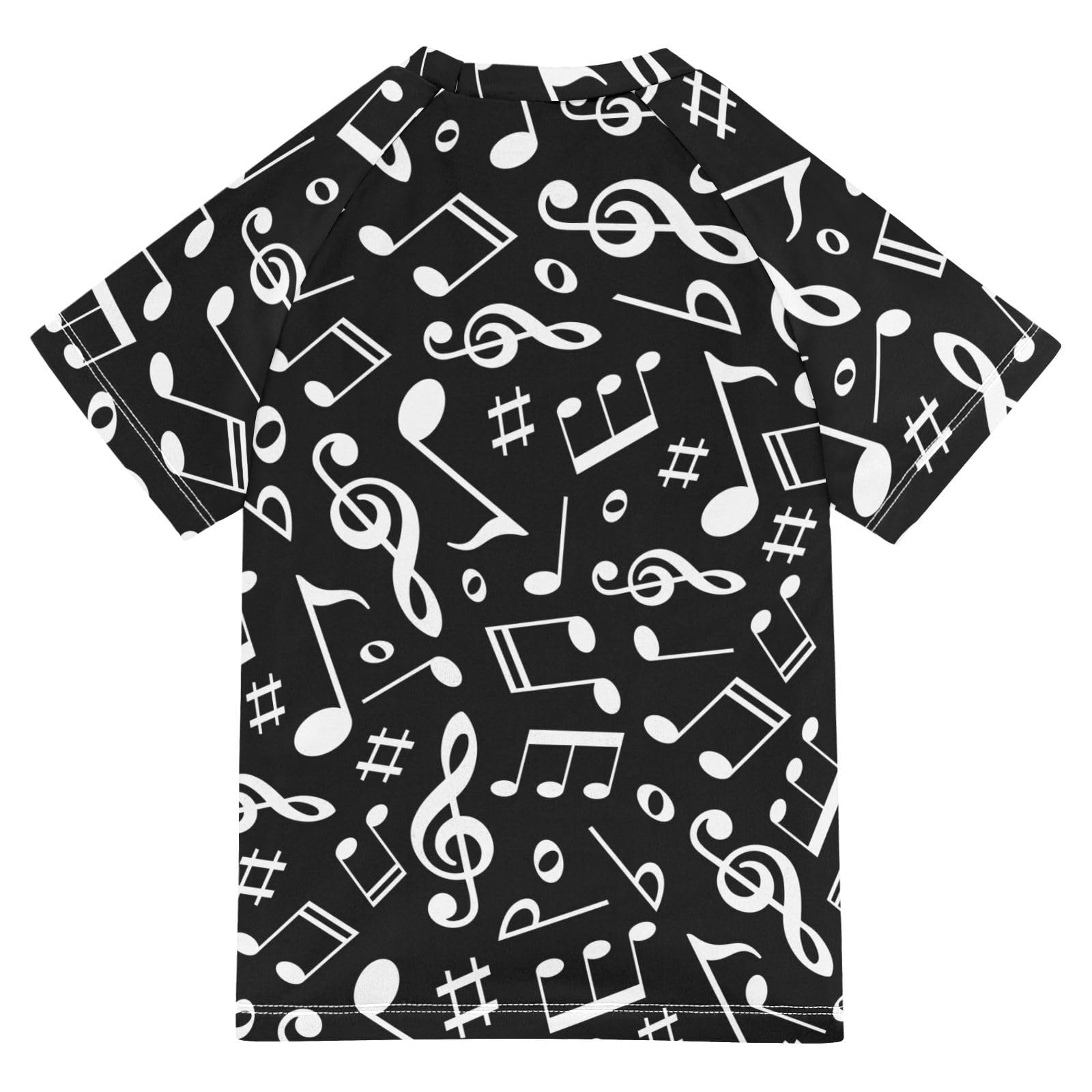 Aflyko Fun Girls' Rash Guard Shirt Black White Music Note Kiddo Fishing Shirt Children Fashion Short Sleeve Swimming Top Soft Comfortable Fit UPF 50+ Everyday Wear, 5-6T