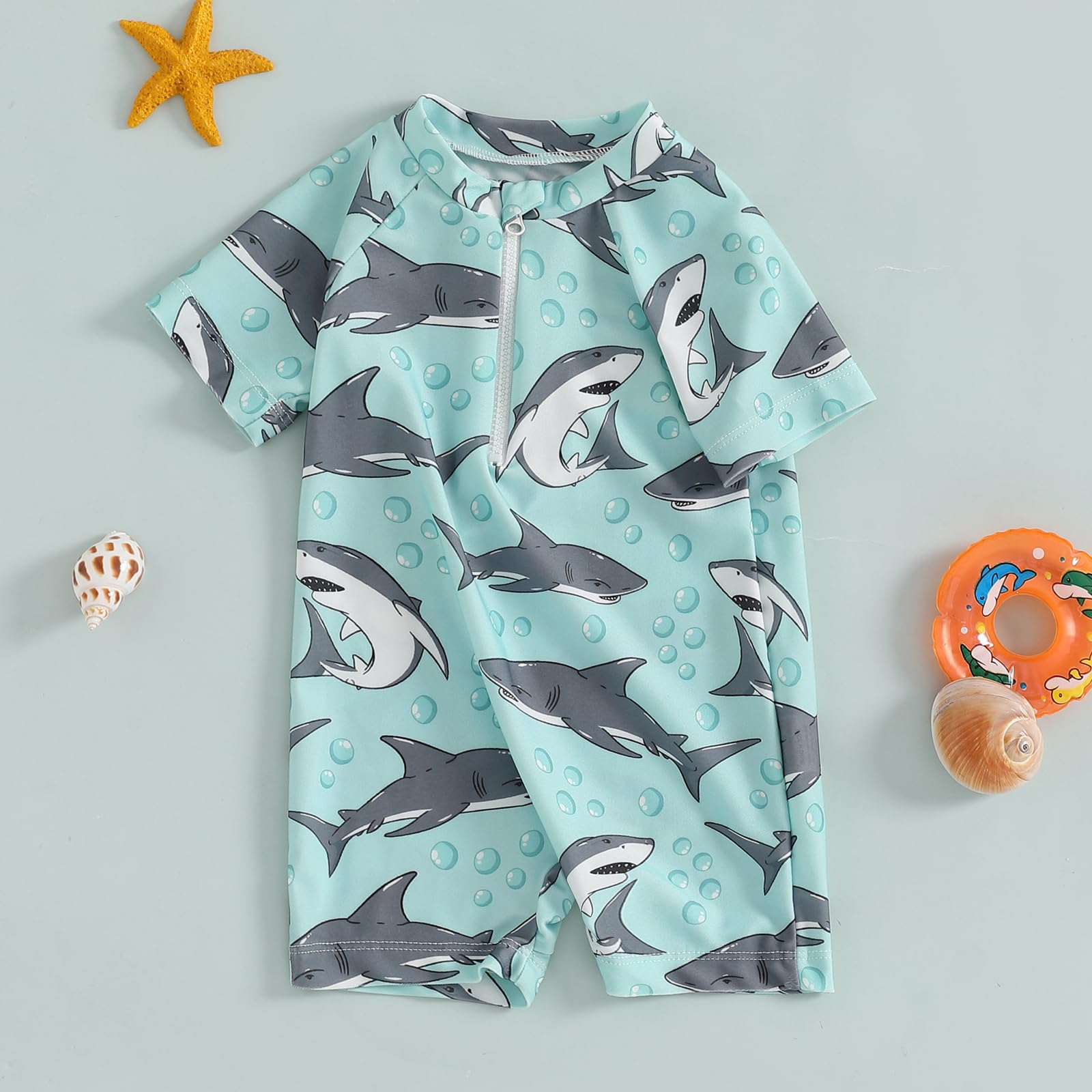 Carolilly Costume da Bagno Intero Bambino con Cerniera UV Maniche Corte Costume da Piscina da Neonato Maschio Swimsuit Protezione Solare UPF 50+ Swimsear Spiaggia Mare
