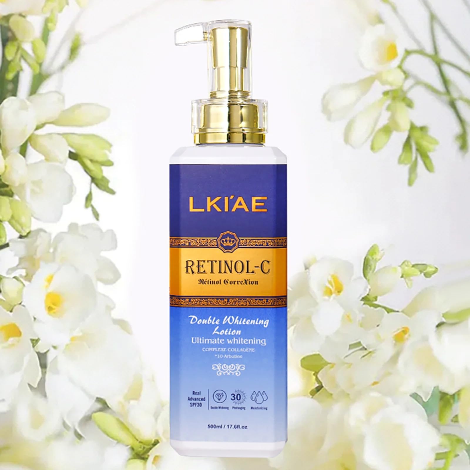 LKIAE Ultimate Whitening Retinol Loción Corporal, Reduce las Arrugas y Manchas Oscuras, Crema Profundamente Hidratante, Nutritiva, Anti-Envejecimiento, Con Colágeno, Extracto de Caracol, 500 ml