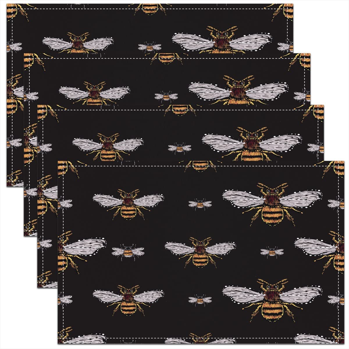 Bee Placemats for Dining Table Wild Animals Table Place Mats Natural Theme Placemat 45x30cmYellow Black Washable Fabric Table Mats Placemat