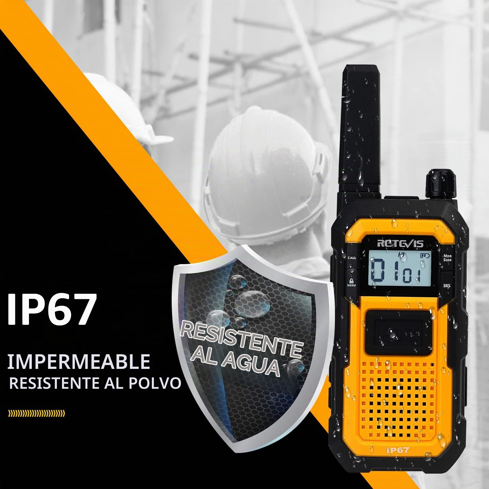 Retevis RB648 Walkie Talkies Resistentes, Radio Impermeable IP67 | Resistente a los Golpes, 2000 mAh, USB-C, Walkie Talkie Profesional para Adultos Sitio de Trabajo (6 Unidades)
