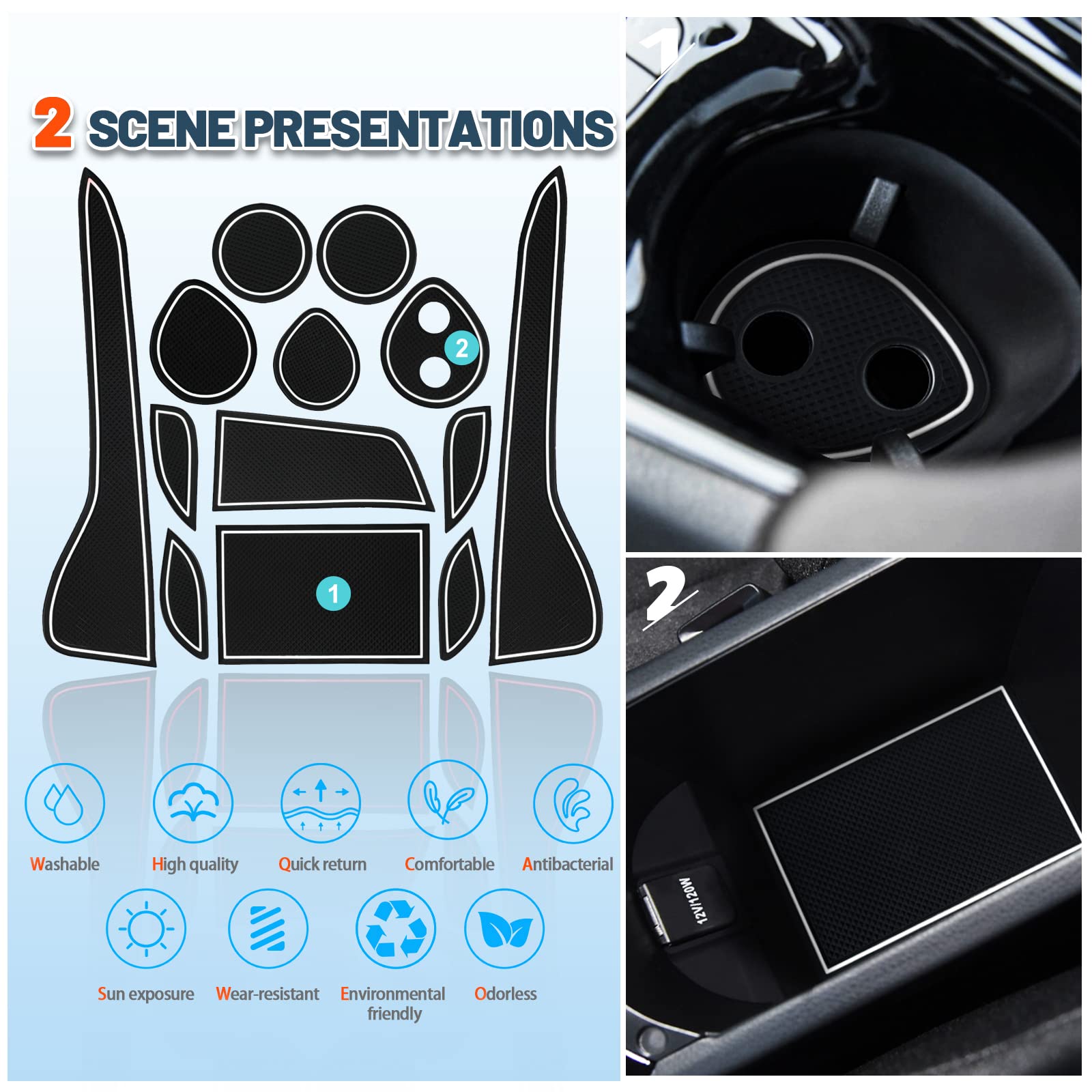 YEE PIN Tappetini Antiscivolo Per Toyota C-HR CHR 2016-2023 - Set Gomma Per Console Centrale E Portabicchieri (Blu) - 6