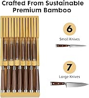 Vista 4 de Bamboo Kitchen Drawer Knife Block, In drawer Knife Holder, Knife Drawer Organizer fit for 13 knives