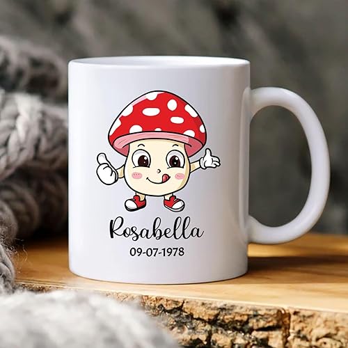 Miniatura 4 de Taza de café con nombre personalizado de hongos, regalo para cumpleaños de hijo e hija, divertida taza para amante de los hongos, bonita taza de