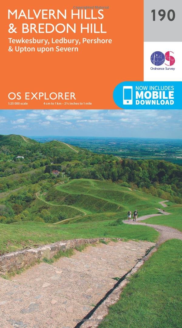 Ordnance Survey Explorer 190 Malvern Hills & Bredon Hill Map With Digital Version Orange