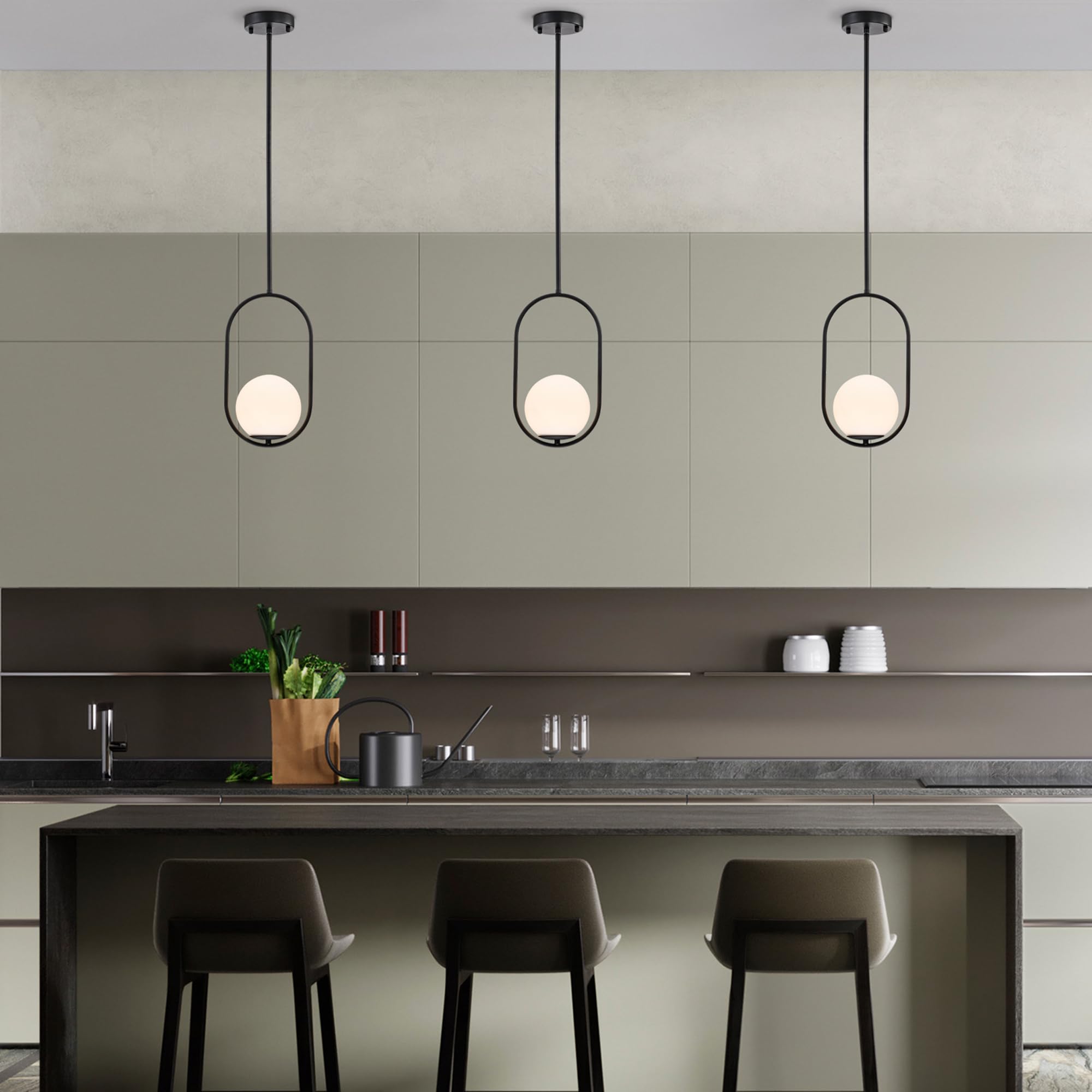 Alighting Pendelleuchte Schwarz mit Milchglas Kugel Ø15 cm | Höhenverstellbare Hängelampe Modern, E14 Glas Pendellampe für Esstisch, Küche, Schlafzimmer, ohne Leuchtmittel