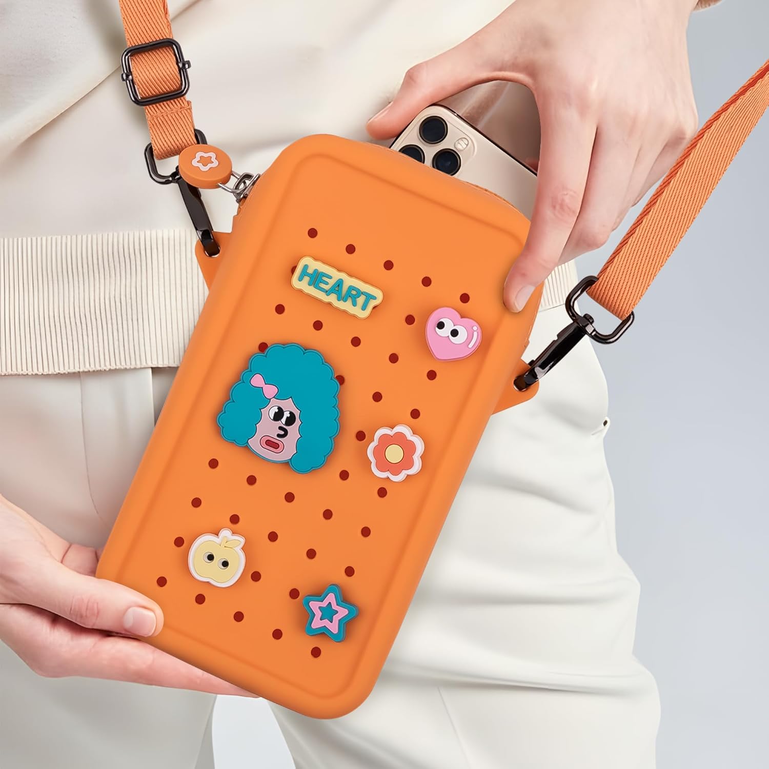 Candy Small Crossbody Bag Cell Phone Purse with Adjustable Strap and Coin Purse with Charms (Orange)