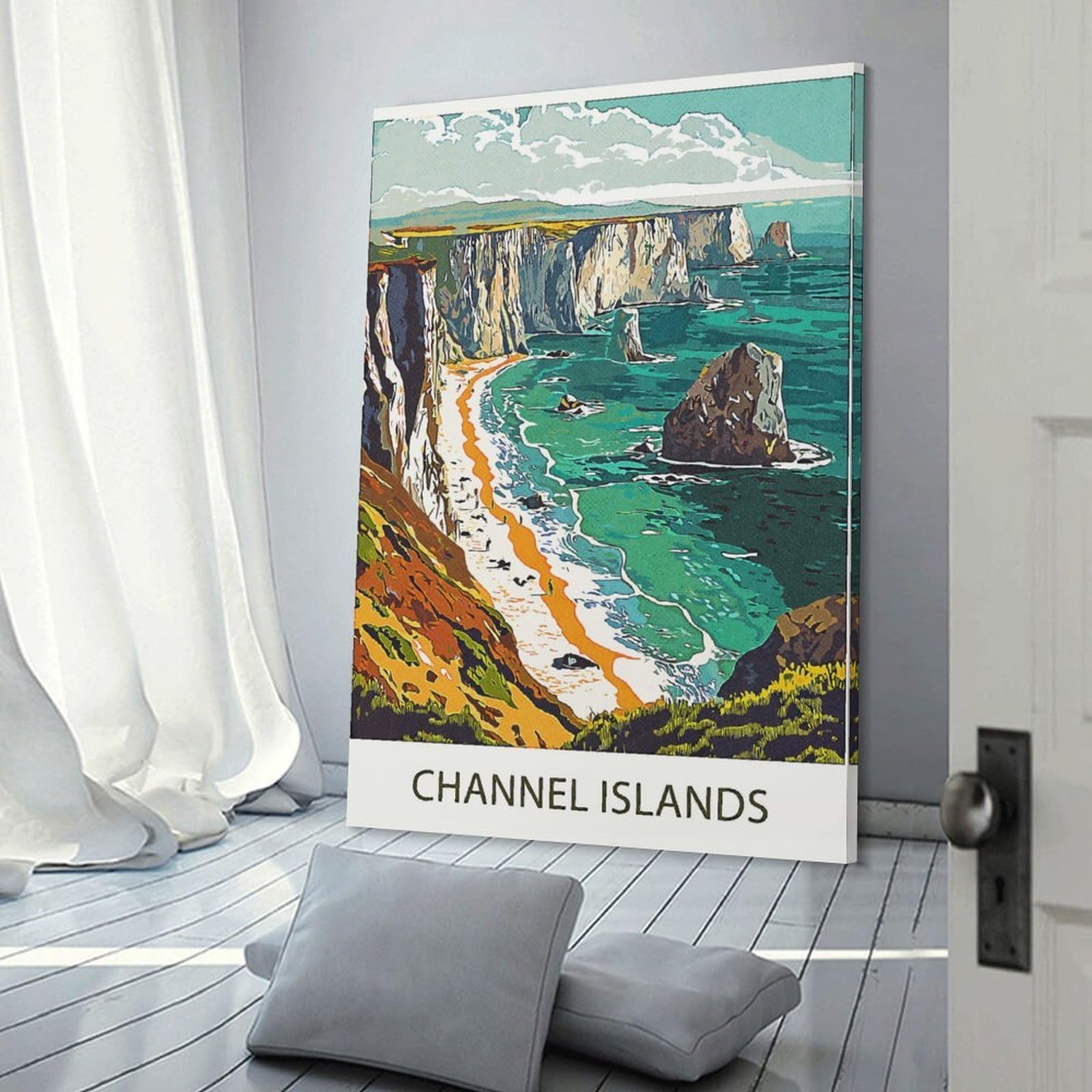 Junmoney Canvas Wall Picture Channel Islands Coastline, 12x18inch(30x45cm), for Calm Bedrooms, Home Corners Or Flats, Decorative Wall Art for Cosy Rooms