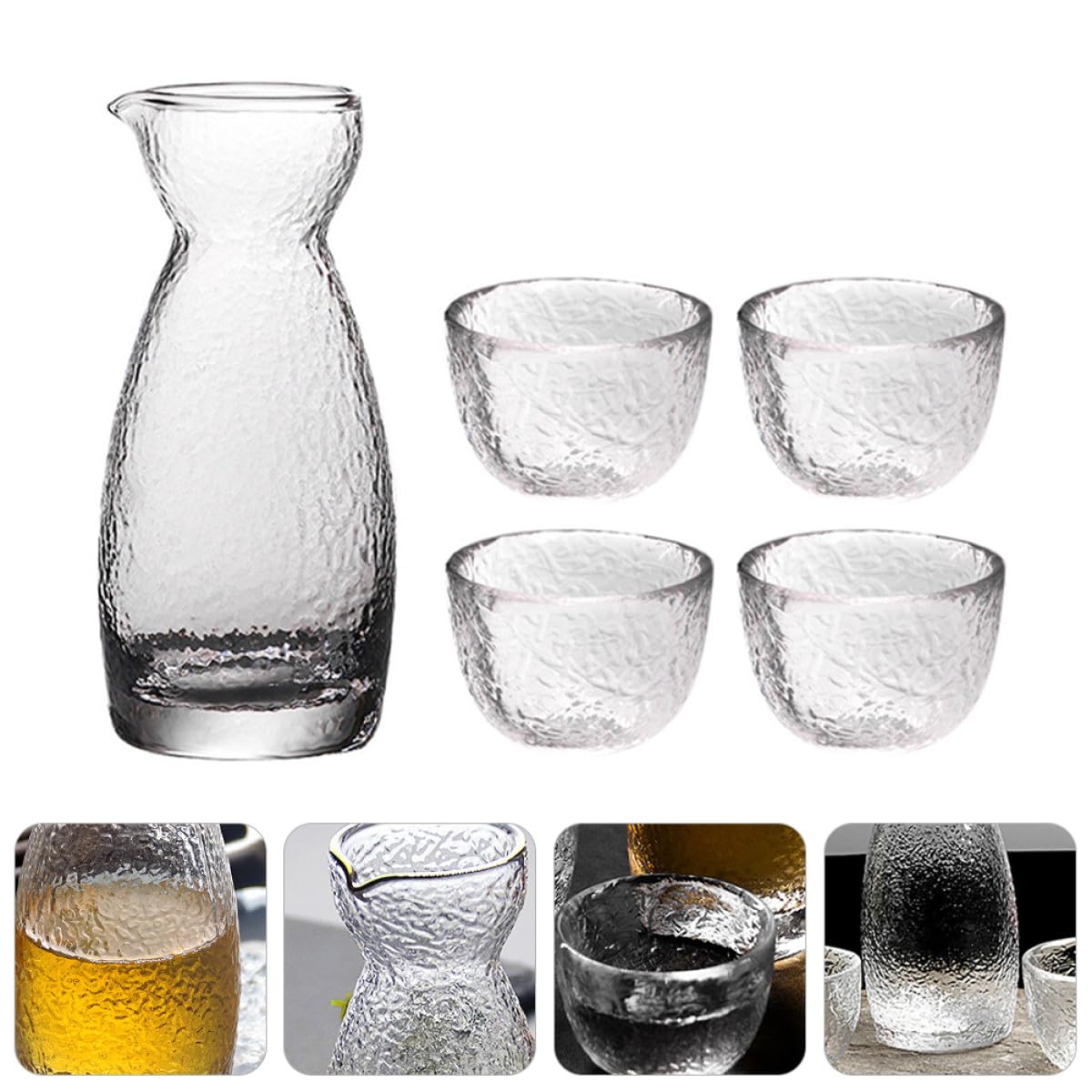 Set de Verres à Saké Japonerie Créatifs en Verre Martelé et Inodore pour Occasions Spéciales et Bars