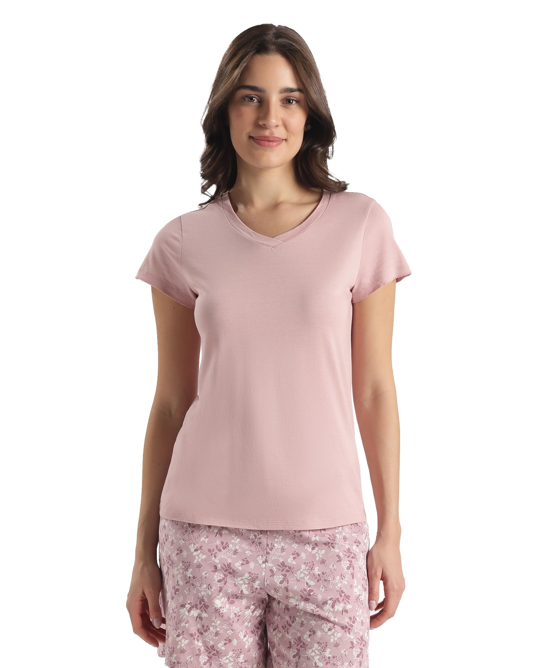 RX12 Women Micro Modal Cotton Relaxed Fit Solid V Neck Half Sleeve T-Shirt-image-43