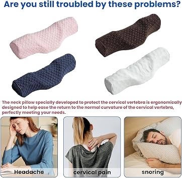 Cervical Neck Pillow, Memory Foam Neck Roll Pillow for Side Sleepers (Brown)
