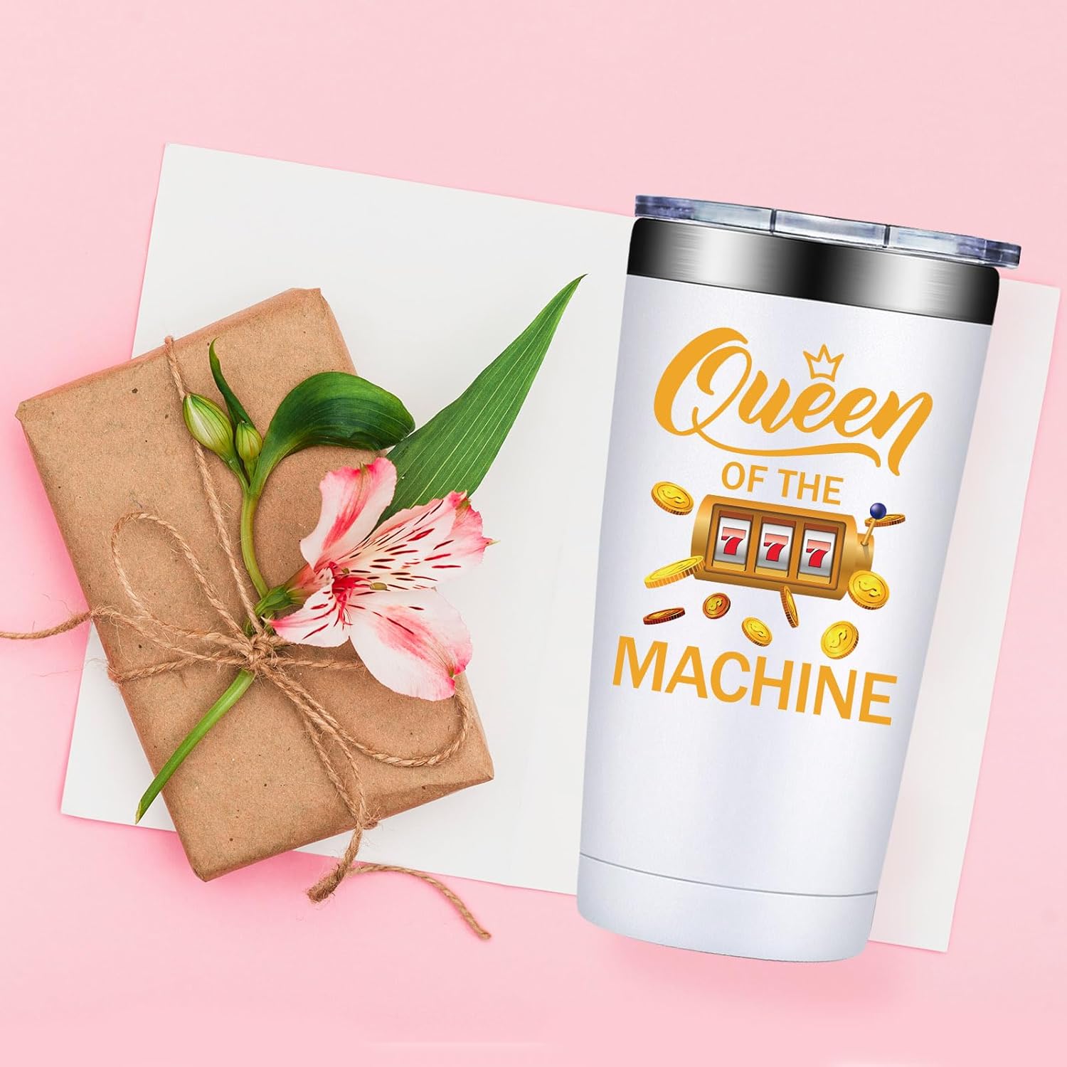 SpenMeta Gambling Gifts for Women - Casino, Slot Machine Present for Birthday Christmas, Queen of Machine 20 Oz Tumbler Cup - Image 4