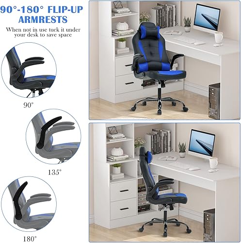 Miniatura 6 de Silla de escritorio para videojuegos, silla de juegos para PC, silla de jugador, cómoda ergonómica de piel sintética, silla de oficina para