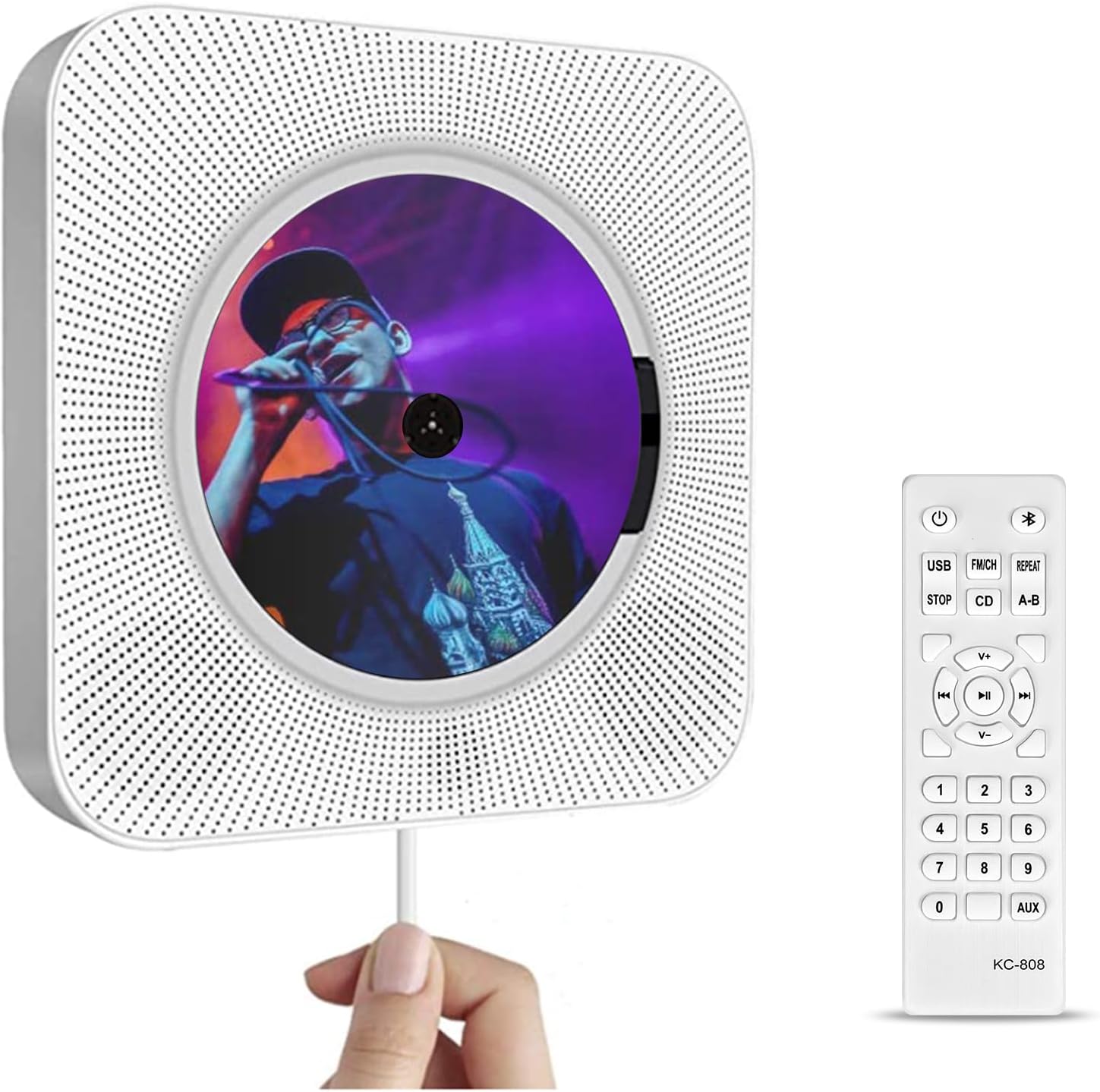 CD Player portable cd player - with Bluetooth Wall Mountable Built-in HiFi Speakers, Home Audio Boombox with Remote Control FM Radio USB MP3 3.5mm Headphone Jack AUX Input/Output with Pulling-Switch