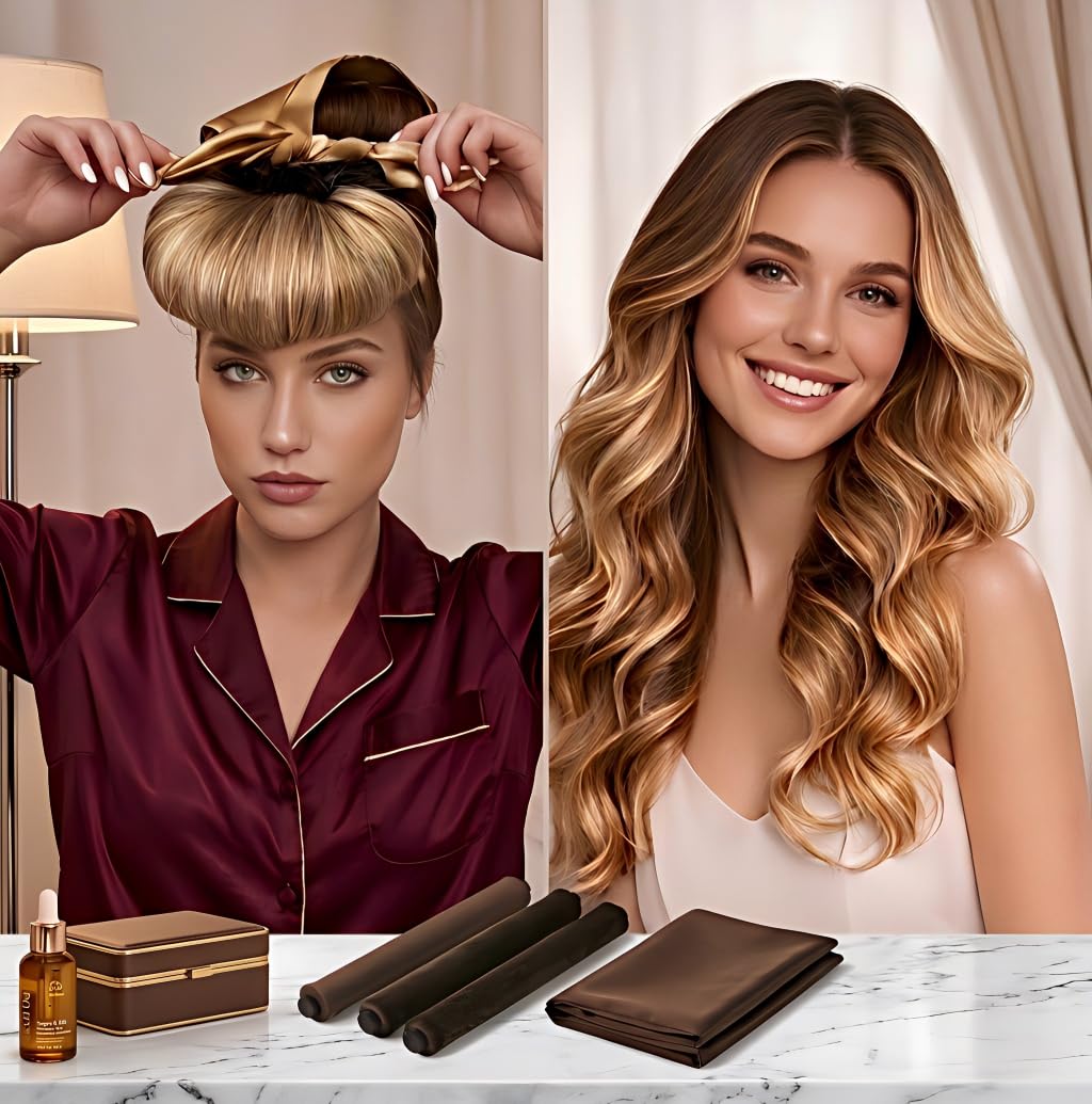 Heatless Curling Rod Headband No Heat Silk Ribbon Hair Rollers for Overnight Sleeping Curls with Claw Clip Scrunchie Set Natural Soft Wave Styling Tool DIY Lazy Hair Curlers