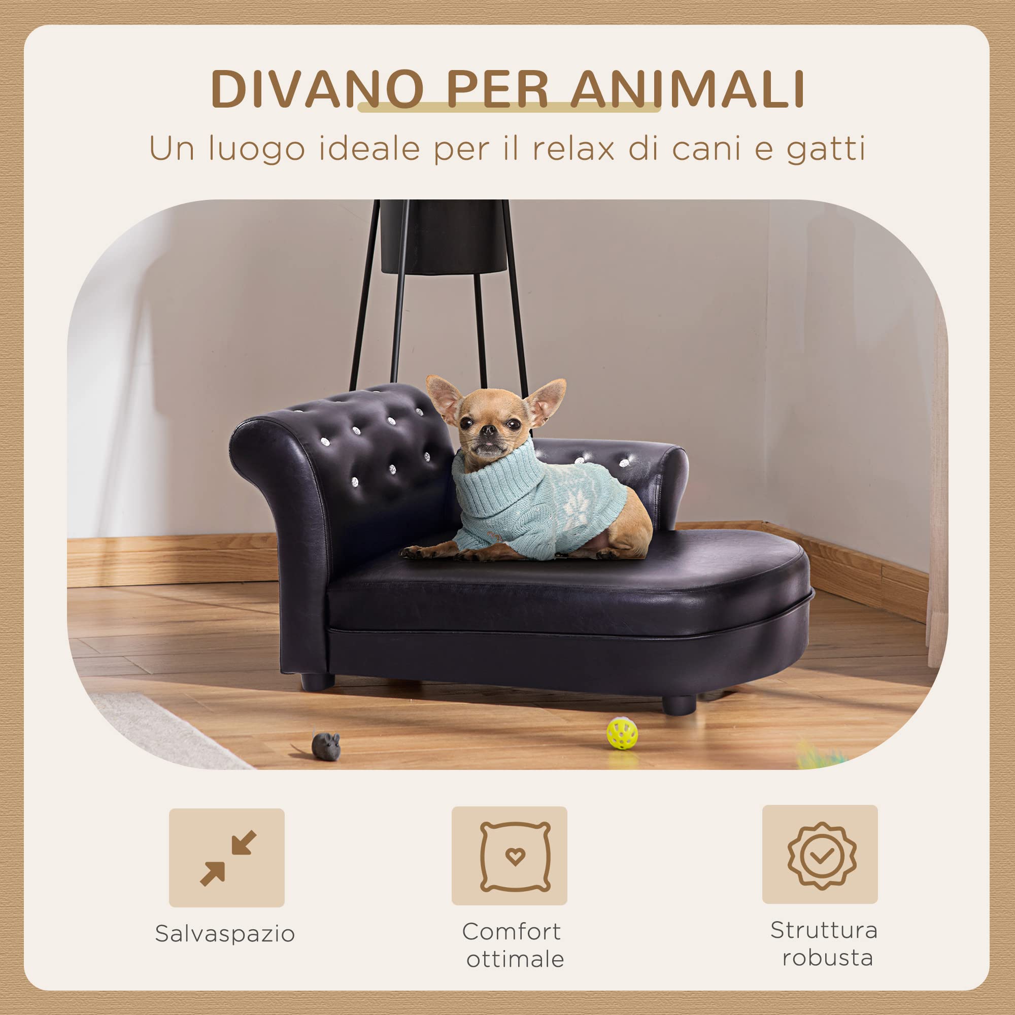 PawHut Divano Chaise Longue Ottomana per Animali, Nero, 82.5x45x41.5cm